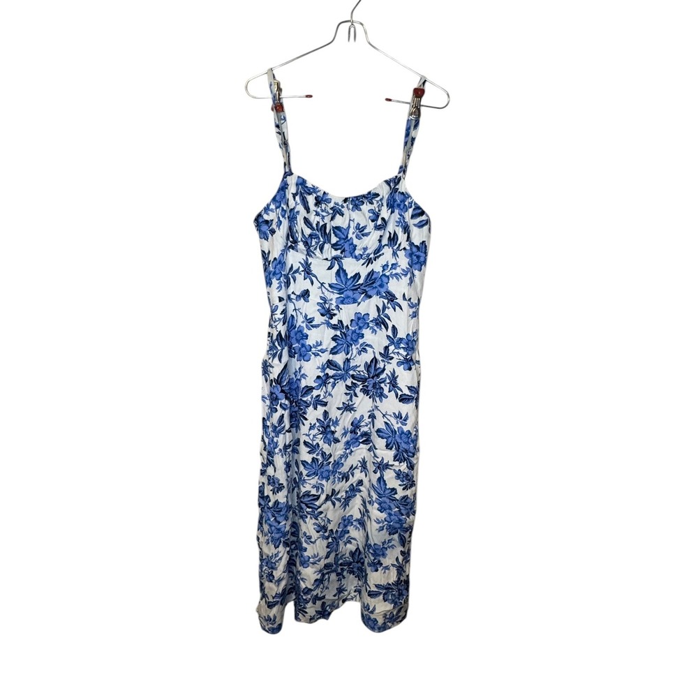 Loft Women Slip Dress Midi Sleeveles Lined Sweetheart Neck White Blue Size 6 NWT